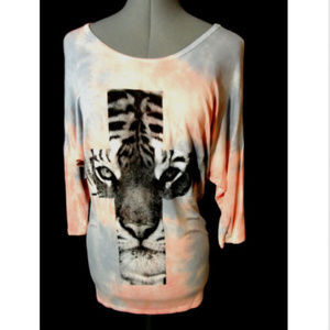 New RUE21 Tie Dye Cross Tiger Tunic T-shirt Peach Tie dye Tunic Zipper back